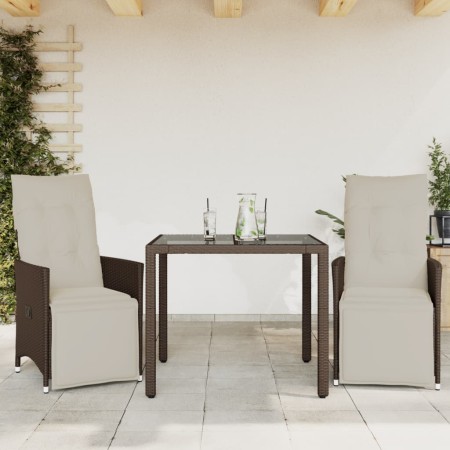 Garden table and 3-piece chair set with brown synthetic rattan cushions. by , Garden sets - Ref: Foro24-3276915, Price: 326,1...
