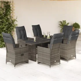 Garden table and 7-piece chairs set with gray synthetic rattan cushions. by , Garden sets - Ref: Foro24-3276899, Price: 990,2...