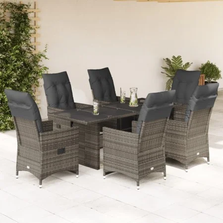 Garden table and 7-piece chairs set with gray synthetic rattan cushions. by , Garden sets - Ref: Foro24-3276899, Price: 990,2...