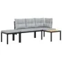 Garden bench with 3-piece cushions, steel frame with black powder coating. by , Garden sets - Ref: Foro24-3283642, Price: 250...