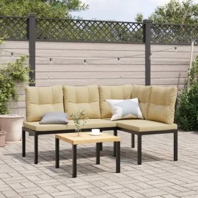 Garden bench with 3-piece cushions, steel frame with black powder coating. by , Garden sets - Ref: Foro24-3283649, Price: 241...