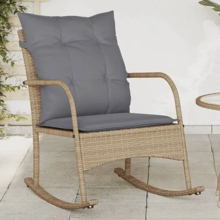 Garden rocking chair with beige synthetic rattan cushions by , Garden chairs - Ref: Foro24-369021, Price: 99,26 €, Discount: %