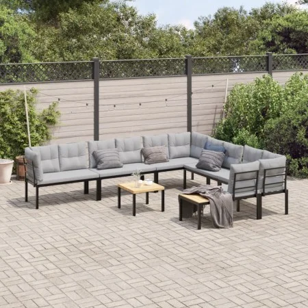 Set sofás jardín y cojines 7 pzas acero recubierto polvo negro de , Conjuntos de jardín - Ref: Foro24-3283656, Precio: 646,56...