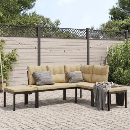 Set of garden sofas and 4-piece cushions, coated in black powder-coated steel. by , Garden sets - Ref: Foro24-3283661, Price:...