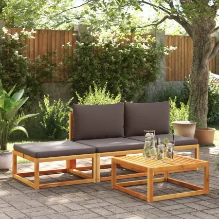 Set of garden sofas with 4-piece solid acacia wood cushions by , Outdoor sofas - Ref: Foro24-3278843, Price: 333,05 €, Discou...