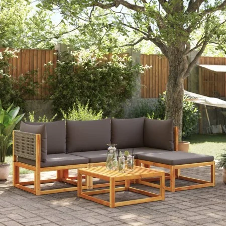 Garden sofa set with 5 pieces, solid acacia wood, and cushions. by , Garden sets - Ref: Foro24-3278895, Price: 455,54 €, Disc...