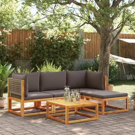 Set de sofás de jardín con cojines 5 pzas madera maciza acacia