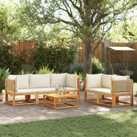 Garden sofa set with 6 pieces, solid acacia wood, and cushions. by , Garden sets - Ref: Foro24-3278925, Price: 673,45 €, Disc...