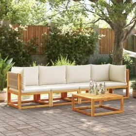 Set of garden sofas with 4-piece solid acacia wood cushions by , Outdoor sofas - Ref: Foro24-3278855, Price: 478,83 €, Discou...
