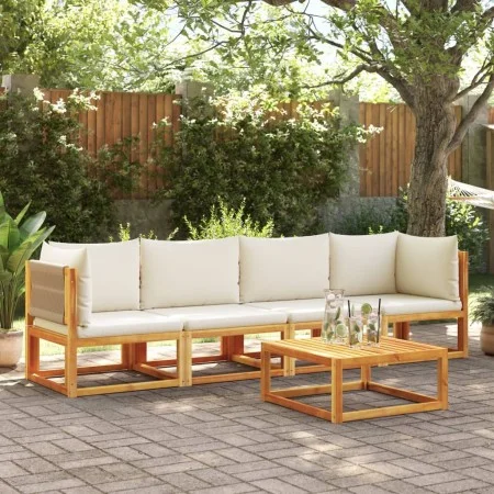 Set of garden sofas with 4-piece solid acacia wood cushions by , Outdoor sofas - Ref: Foro24-3278855, Price: 478,83 €, Discou...