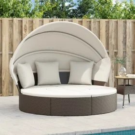Garden sunbed with canopy and brown PE rattan cushions by , Outdoor beds - Ref: Foro24-362253, Price: 567,89 €, Discount: %