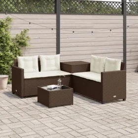 L-shaped garden sofa with table and brown PE rattan cushions by , Garden sets - Ref: Foro24-369028, Price: 337,72 €, Discount: %