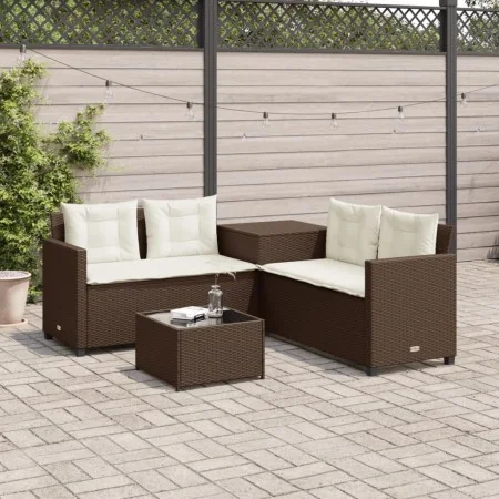 Gartensofa in L-Form mit Tisch und Kissen aus braunem PE-Rattan. von , Gartensets - Ref: Foro24-369028, Preis: 337,70 €, Raba...
