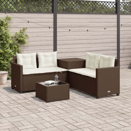 L-shaped garden sofa with table and brown PE rattan cushions by , Garden sets - Ref: Foro24-369028, Price: 287,36 €, Discount: %