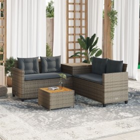 L-shaped garden sofa with table and gray PE rattan cushions by , Garden sets - Ref: Foro24-369037, Price: 287,62 €, Discount: %