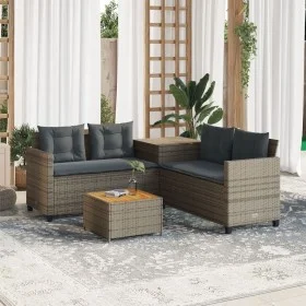 L-shaped garden sofa with table and gray PE rattan cushions by , Garden sets - Ref: Foro24-369037, Price: 340,98 €, Discount: %