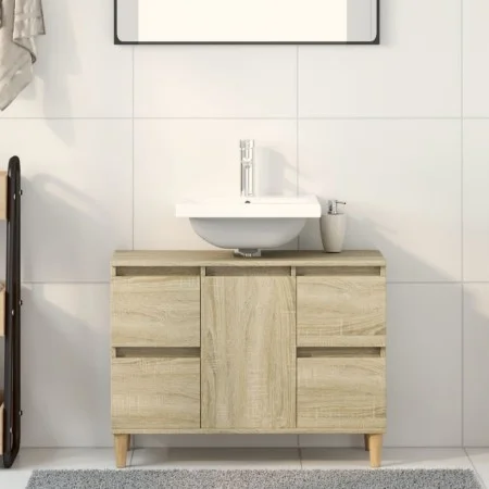 Armario de lavabo madera contrachapada roble Sonoma 80x33x60 cm de , Tocadores de baño - Ref: Foro24-849665, Precio: 76,05 €,...