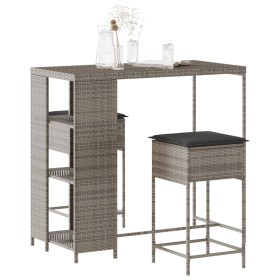 3-piece garden bar set with gray PE rattan cushions by , Garden sets - Ref: Foro24-3261494, Price: 229,71 €, Discount: %