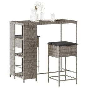 3-piece garden bar set with gray PE rattan cushions by , Garden sets - Ref: Foro24-3261494, Price: 225,96 €, Discount: %