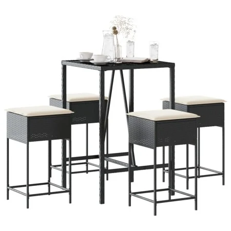 5-piece garden bar set with black PE rattan cushions by , Garden sets - Ref: Foro24-3261461, Price: 299,03 €, Discount: %
