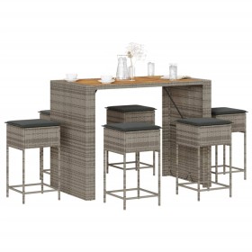 Juego de bar de jardín 7 piezas con cojines ratán PE negro de , Conjuntos de jardín - Ref: Foro24-3261518, Precio: 545,69 €, ...