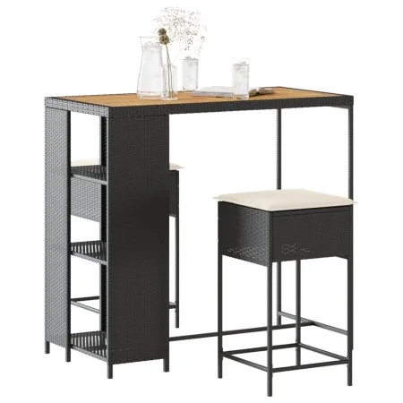 3-piece garden bar set with black PE rattan cushions by , Garden sets - Ref: Foro24-3261496, Price: 229,74 €, Discount: %