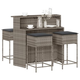 Juego de bar de jardín de 5 piezas con cojines ratán PE gris de , Conjuntos de jardín - Ref: Foro24-3261489, Precio: 407,77 €...