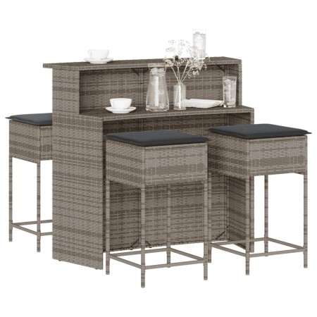 5-piece garden bar set with gray PE rattan cushions by , Garden sets - Ref: Foro24-3261489, Price: 415,68 €, Discount: %