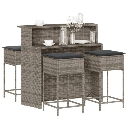 5-piece garden bar set with gray PE rattan cushions by , Garden sets - Ref: Foro24-3261489, Price: 399,86 €, Discount: %