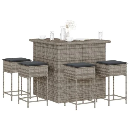 Juego de bar de jardín de 5 piezas con cojines ratán PE gris de , Conjuntos de jardín - Ref: Foro24-3261505, Precio: 453,29 €...