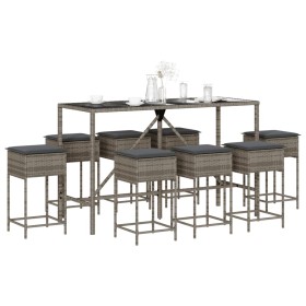 9-teiliges Gartenset mit grauen PE-Rattan-Kissen von , Gartensets - Ref: Foro24-3261475, Preis: 501,52 €, Rabatt: %