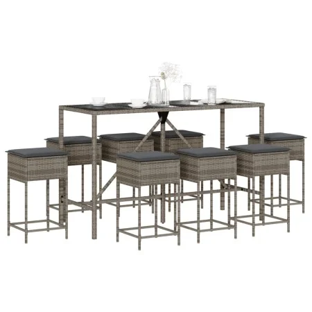 9-piece garden bar set with gray PE rattan cushions by , Garden sets - Ref: Foro24-3261475, Price: 493,79 €, Discount: %