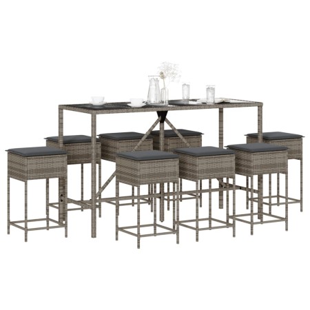 9-teiliges Gartenset mit grauen PE-Rattan-Kissen von , Gartensets - Ref: Foro24-3261475, Preis: 502,44 €, Rabatt: %