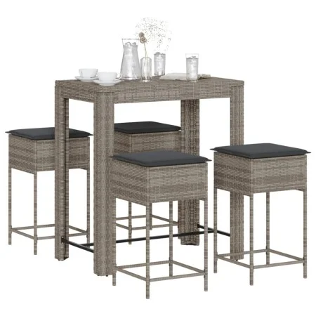5-piece garden bar set with gray PE rattan cushions by , Garden sets - Ref: Foro24-3261456, Price: 297,16 €, Discount: %