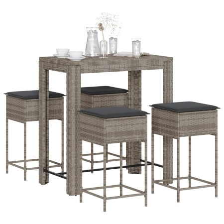 Juego de bar de jardín de 5 piezas con cojines ratán PE gris de , Conjuntos de jardín - Ref: Foro24-3261456, Precio: 301,98 €...