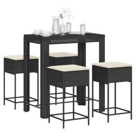 Garden table and high stools 5 pieces with black PE rattan cushions by , Garden sets - Ref: Foro24-3261454, Price: 352,39 €, ...