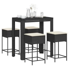 Tisch und hohe Gartenhocker 5-teilig mit schwarzen PE-Rattan-Kissen. von , Gartensets - Ref: Foro24-3261454, Preis: 353,27 €,...