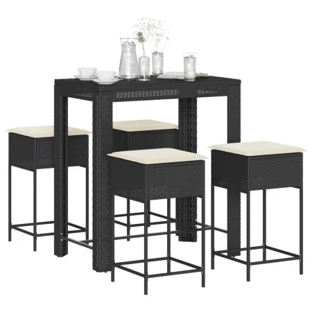 Garden table and high stools 5 pieces with black PE rattan cushions by , Garden sets - Ref: Foro24-3261454, Price: 353,27 €, ...