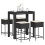 Garden table and high stools 5 pieces with black PE rattan cushions by , Garden sets - Ref: Foro24-3261454, Price: 352,39 €, ...