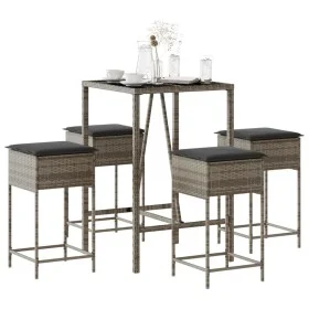 Juego de bar de jardín de 5 piezas con cojines ratán PE gris de , Conjuntos de jardín - Ref: Foro24-3261463, Precio: 316,12 €...