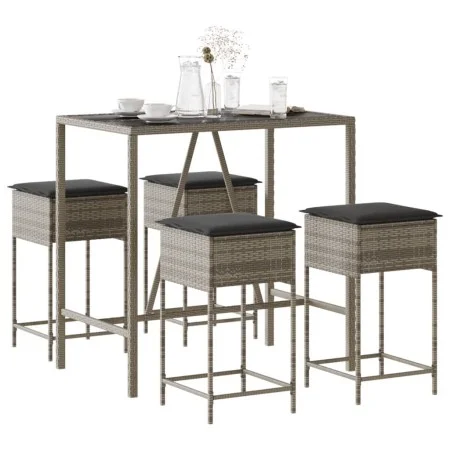 5-piece garden bar set with gray PE rattan cushions by , Garden sets - Ref: Foro24-3261468, Price: 324,80 €, Discount: %