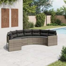 Semicircular garden sofa with gray synthetic rattan cushions by , Outdoor sofas - Ref: Foro24-3318514, Price: 448,35 €, Disco...