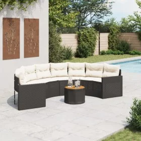 Semicircular garden sofa with table and black PE rattan cushions by , Outdoor sofas - Ref: Foro24-3318521, Price: 488,32 €, D...