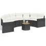 Semicircular garden sofa with table and black PE rattan cushions by , Outdoor sofas - Ref: Foro24-3318521, Price: 488,32 €, D...