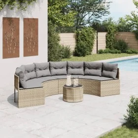 Semicircular garden sofa with table and beige PE rattan cushions by , Outdoor sofas - Ref: Foro24-3318528, Price: 468,85 €, D...