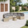 Sofá de jardín semicircular con mesa y cojines ratán PE beige de , Sofás de exterior - Ref: Foro24-3318528, Precio: 487,61 €