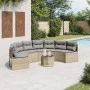 Sofá de jardín semicircular con mesa y cojines ratán PE beige de , Sofás de exterior - Ref: Foro24-3318528, Precio: 472,71 €,...