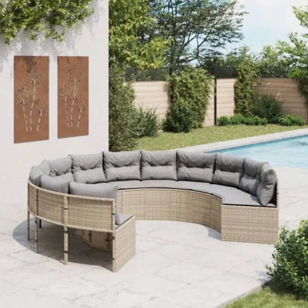 Round garden sofa with beige synthetic rattan cushions by , Outdoor sofas - Ref: Foro24-3318542, Price: 635,04 €, Discount: %