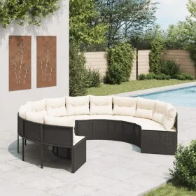 Round garden sofa with black synthetic rattan cushions by , Outdoor sofas - Ref: Foro24-3318540, Price: 619,27 €, Discount: %