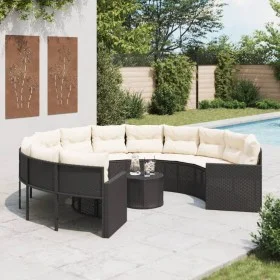 Round garden sofa with table and black PE rattan cushions by , Outdoor sofas - Ref: Foro24-3318535, Price: 675,51 €, Discount: %